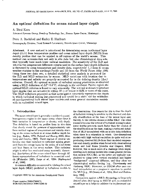  pdf an optimal definition for ocean mixed layer depth