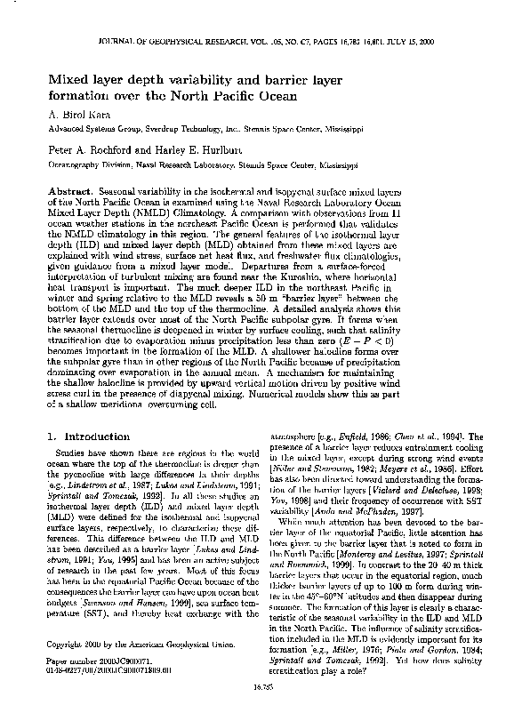 (PDF) Mixed layer depth variability and barrier layer formation over ...