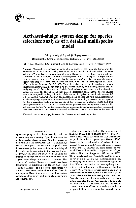 (PDF) Activated-sludge system design for species selection: analysis of ...