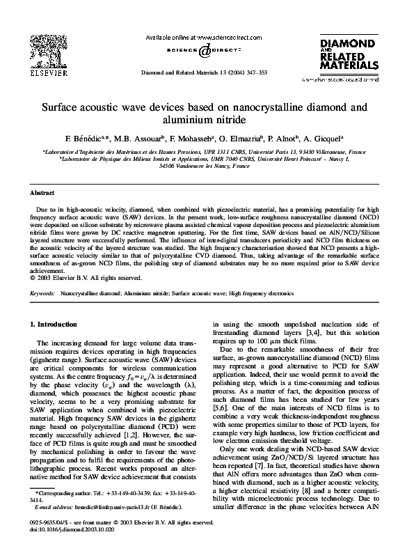 (PDF) Surface acoustic wave devices based on nanocrystalline diamond ...