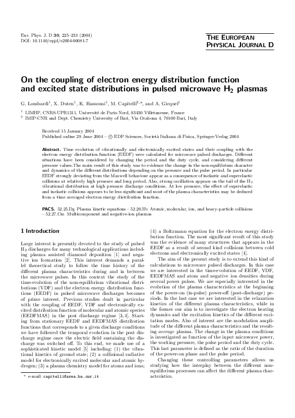 (PDF) On the coupling of electron energy distribution function and ...
