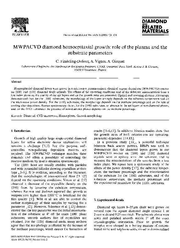 (PDF) MWPACVD diamond homoepitaxial growth: role of the plasma and the ...