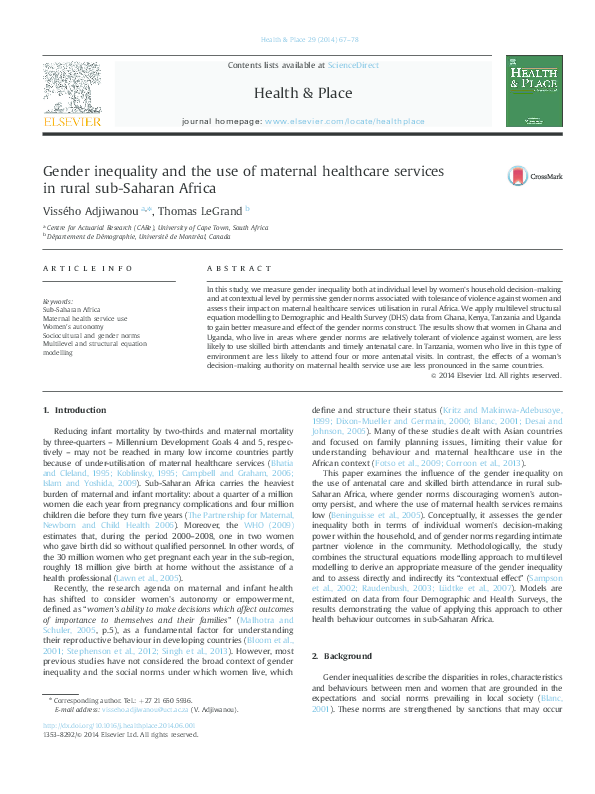 (PDF) Gender inequality and the use of maternal healthcare services in ...