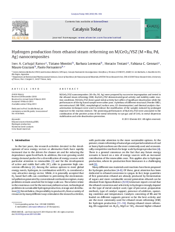 (PDF) Hydrogen Production from Ethanol Steam Reforming Over Ni/CeO2 ...