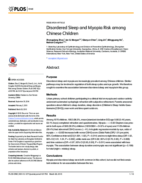 (PDF) Disordered Sleep and Myopia Risk among Chinese Children