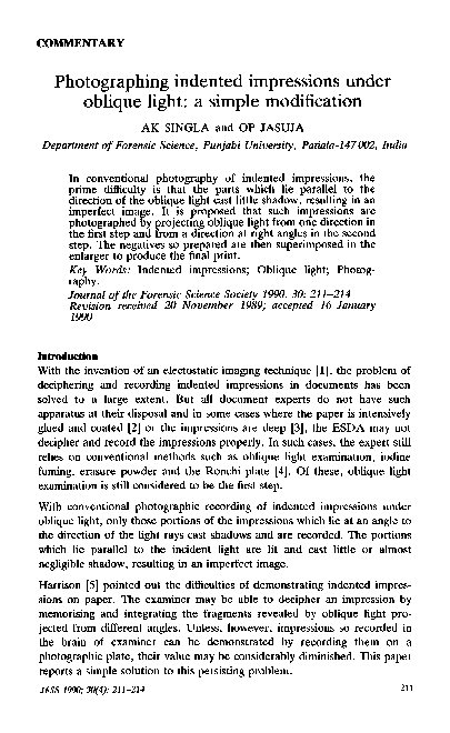 (PDF) Photographing indented impressions under oblique light: a simple ...