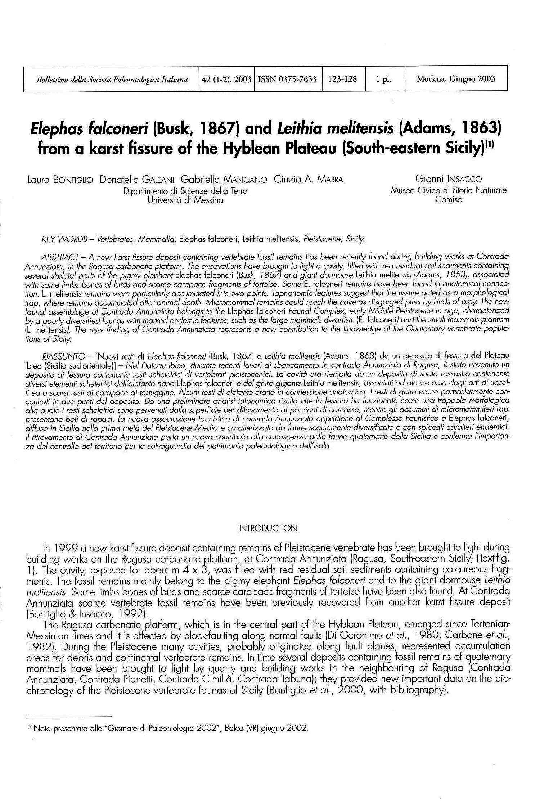 (PDF) Elephas falconeri (Busk, 1867) and Leithia melitensis (Adams ...