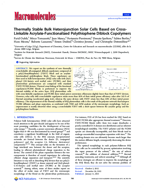 (PDF) Thermally Stable Bulk Heterojunction Solar Cells Based on Cross ...