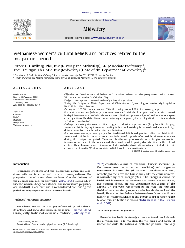 (PDF) Vietnamese women’s cultural beliefs and practices related to the ...