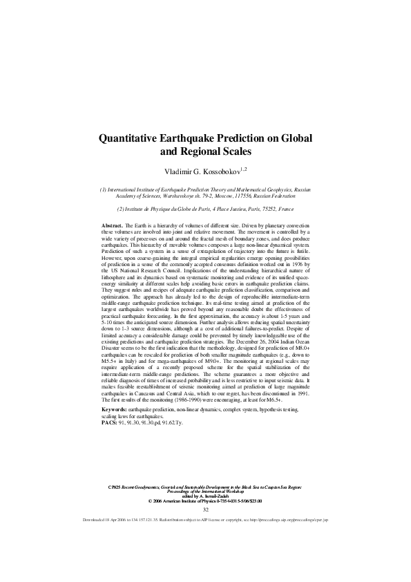 (PDF) Quantitative Earthquake Prediction on Global and Regional Scales