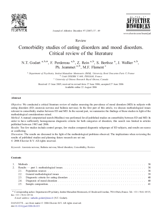 (PDF) Comorbidity studies of eating disorders and mood disorders ...