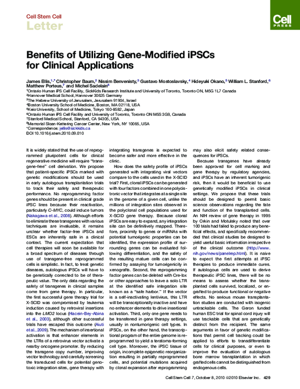(PDF) Benefits of Utilizing Gene-Modified iPSCs for Clinical Applications