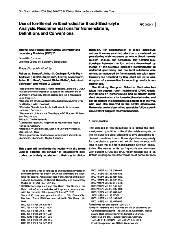 (PDF) Use of IonSelective Electrodes for BloodElectrolyte Analysis