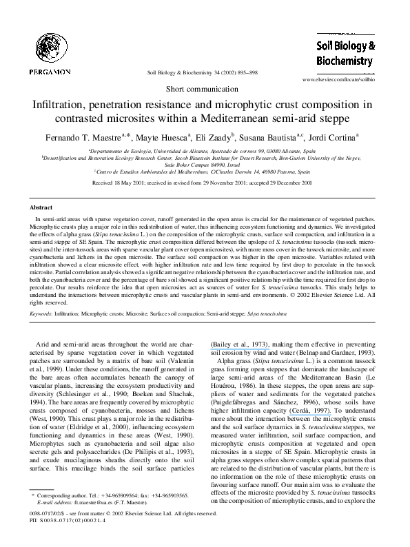 (PDF) Infiltration, penetration resistance and microphytic crust ...