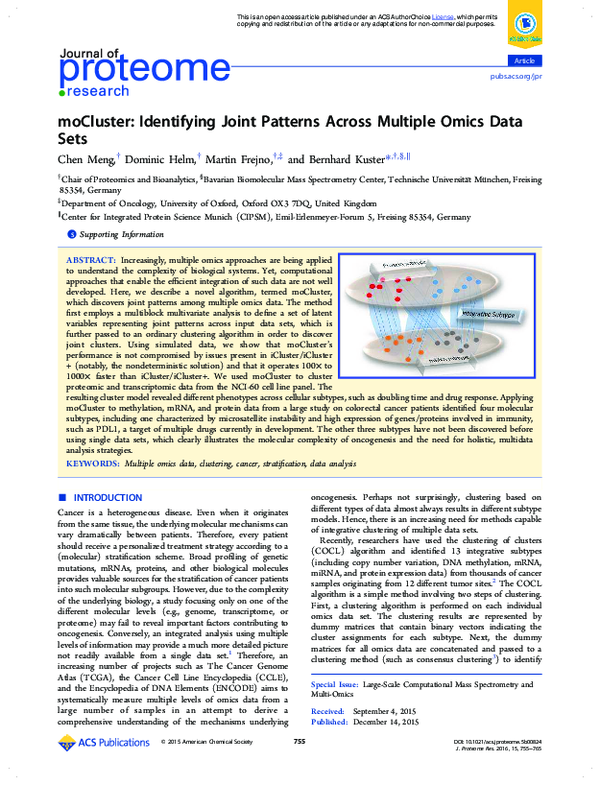 (PDF) moCluster: Identifying Joint Patterns Across Multiple Omics Data Sets