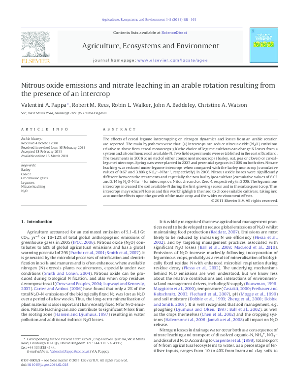 (PDF) Nitrous oxide emissions and nitrate leaching in an arable ...