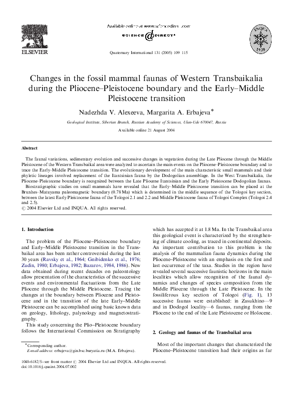(PDF) Changes in the fossil mammal faunas of Western Transbaikalia ...
