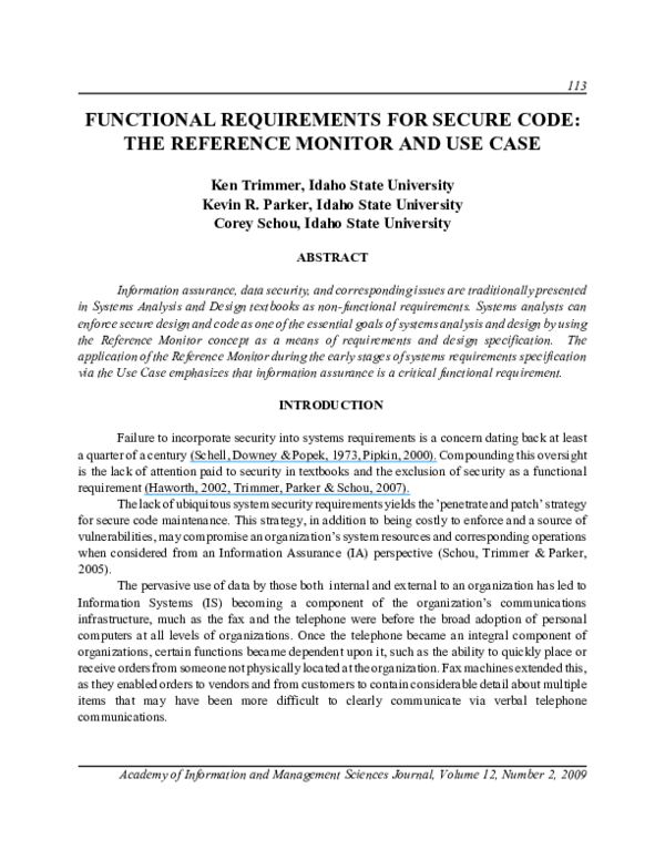 (PDF) Functional Requirements for Secure Code: The Reference Monitor ...