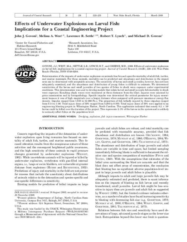 (PDF) Effects of Underwater Explosions on Larval Fish: Implications for ...