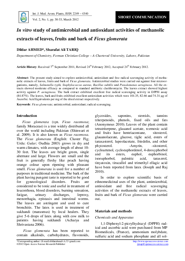 (PDF) In vitro study of antimicrobial and antioxidant activities of ...