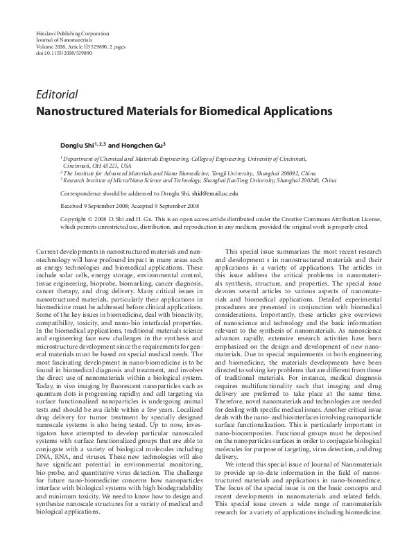 (PDF) Nanostructured Materials for Biomedical Applications Gautam