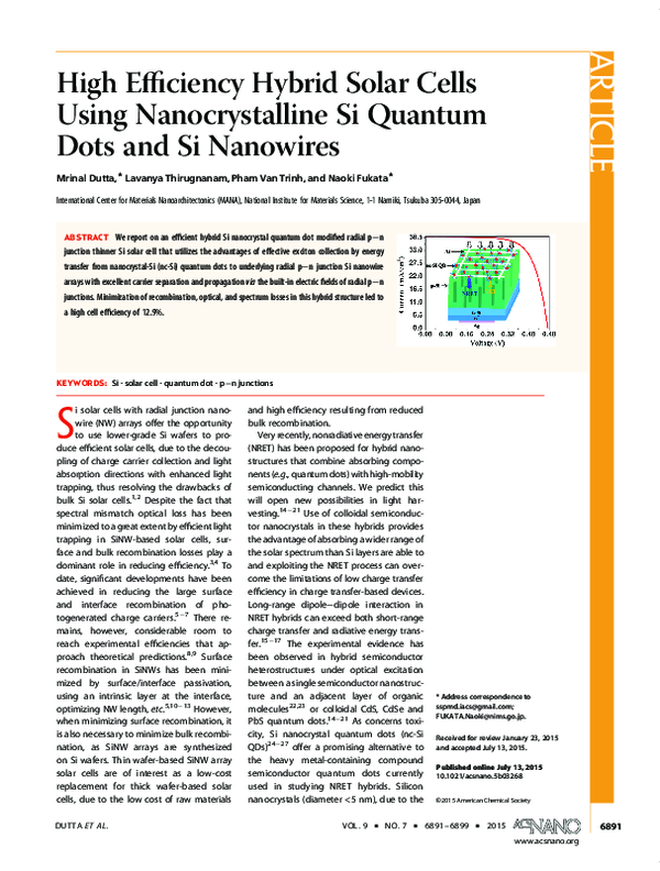 (PDF) High Efficiency Hybrid Solar Cells Using Nanocrystalline Si ...