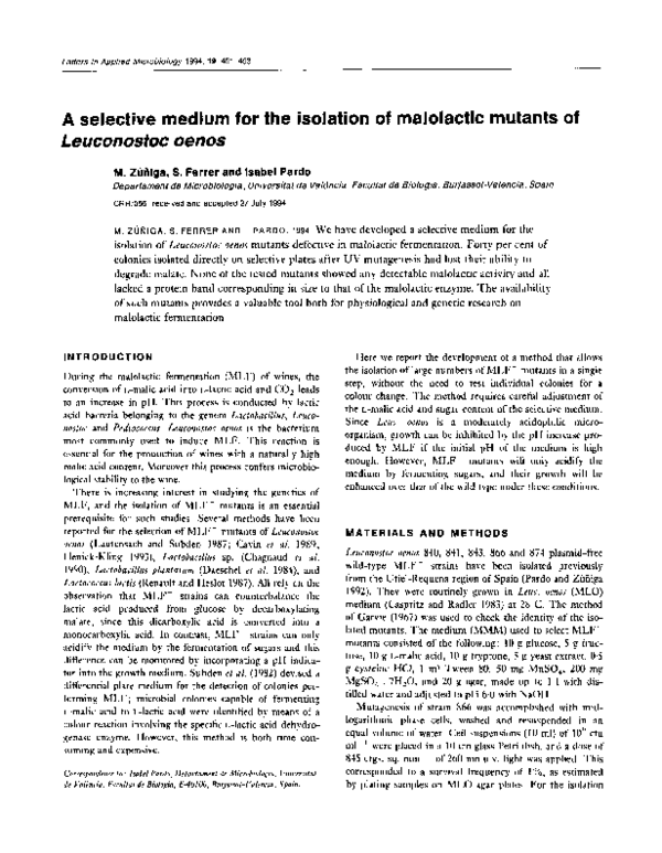 (PDF) A selective medium for the isolation of malolactic mutants of ...