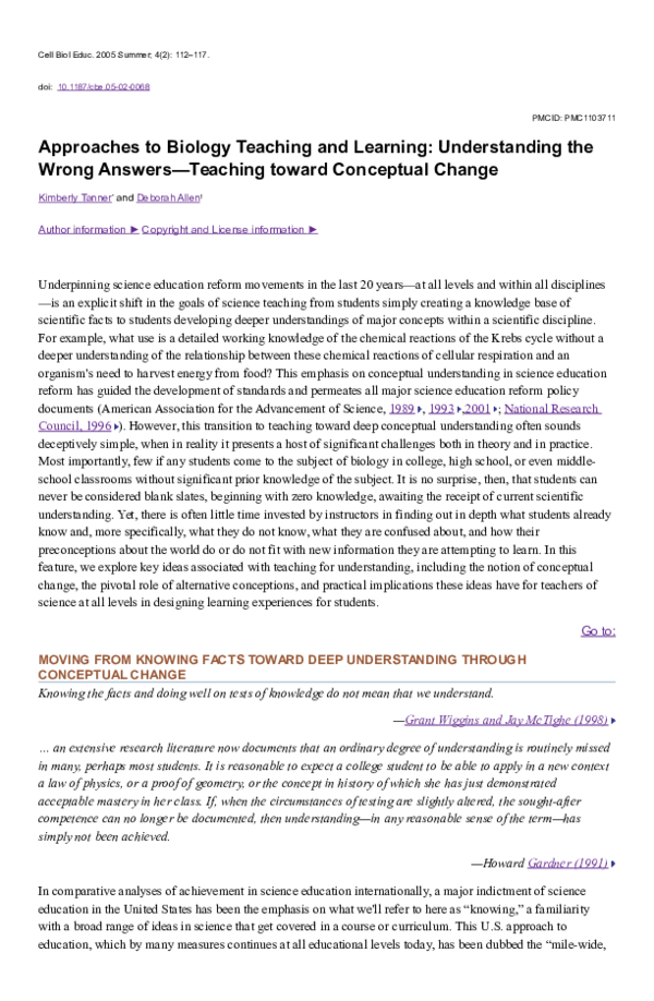 (DOC) Approaches to Biology Teaching and Learning Understanding the