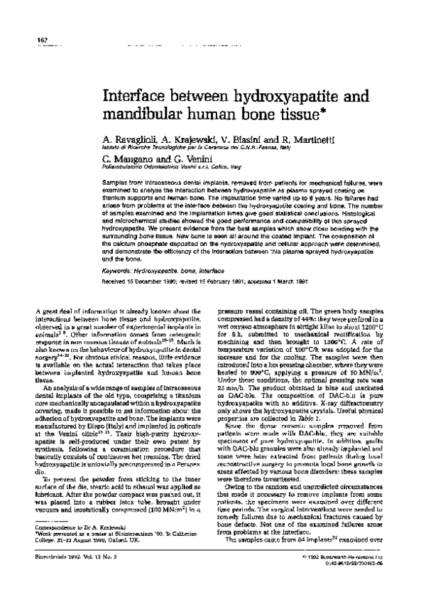 (PDF) Interface between hydroxyapatite and mandibular human bone tissue☆