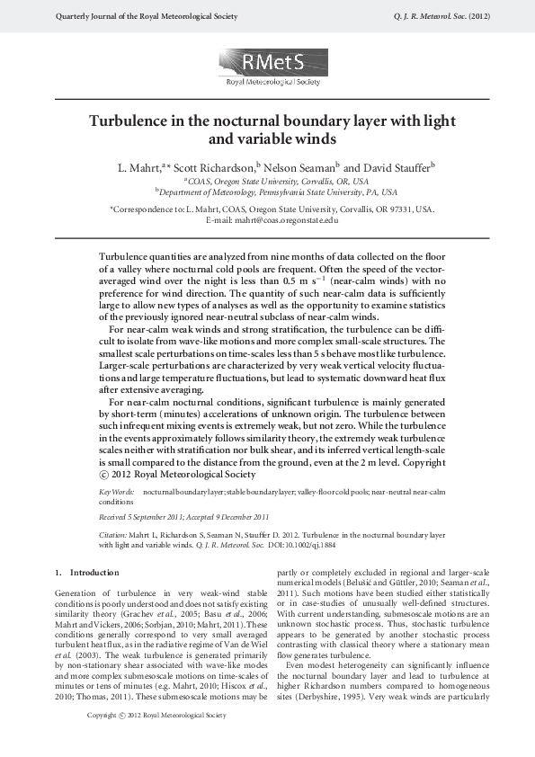 (PDF) Turbulence in the nocturnal boundary layer with light and ...