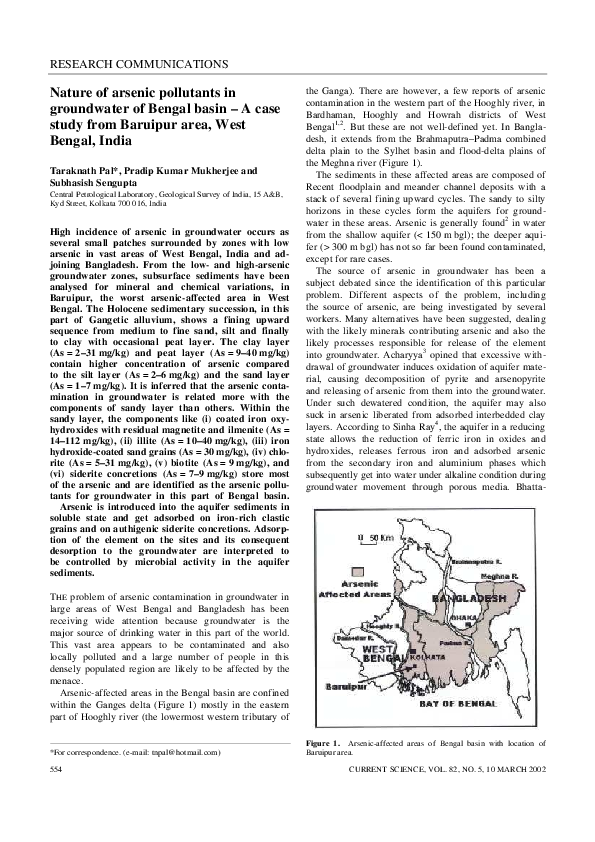 (PDF) Nature of arsenic pollutants in groundwater of Bengal basin- A ...