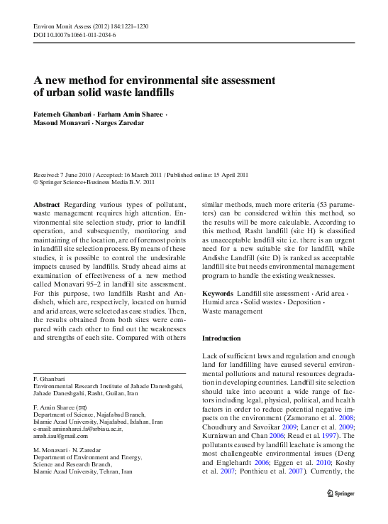 (PDF) A new method for environmental site assessment of urban solid ...