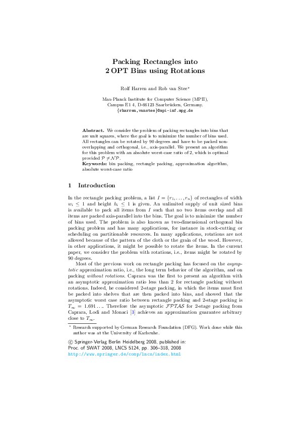(PDF) Packing Rectangles into 2OPT Bins Using Rotations Rob van Stee
