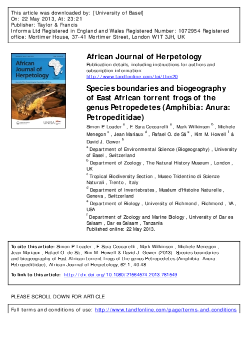 PDF) Species Boundaries And Biogeography Of East African Torrent.