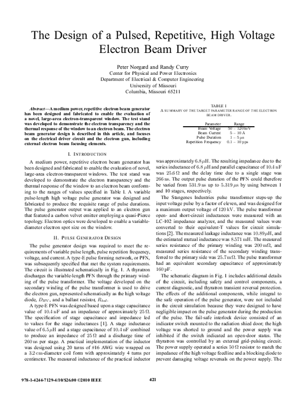 (PDF) The design of a pulsed, repetitive, high voltage electron beam driver