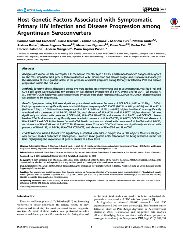 (PDF) Genetic Factors in HIV Progression in Argentina