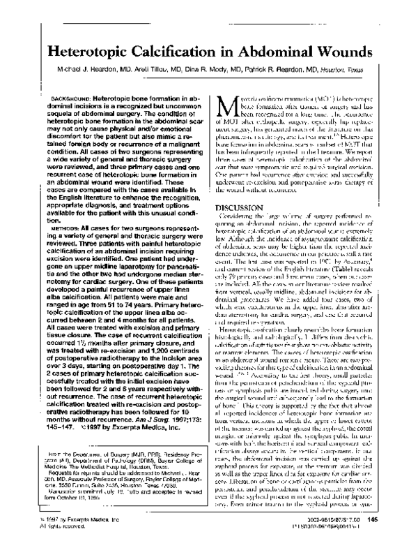 (PDF) Heterotopic calcification in abdominal wounds