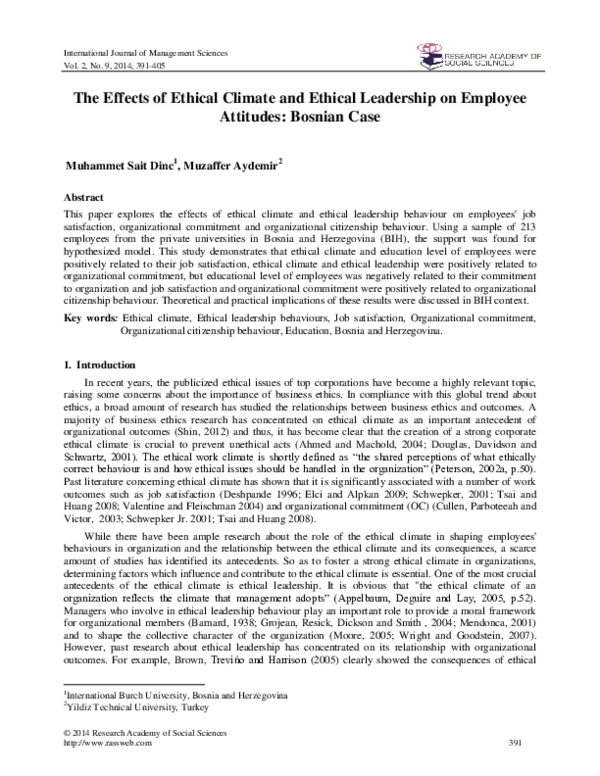 (PDF) The Effects of Ethical Climate and Ethical Leadership on Employee ...