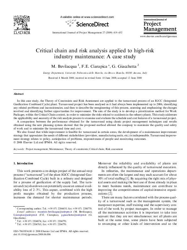 (PDF) Critical chain and risk analysis applied to high-risk industry ...