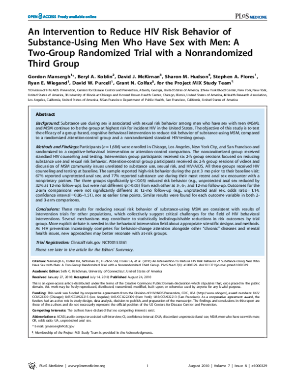 (PDF) An Intervention to Reduce HIV Risk Behavior of Substance-Using ...