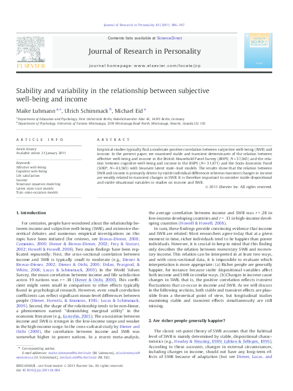 (PDF) Stability and variability in the relationship between subjective ...