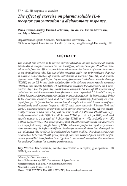 (PDF) The effect of exercise on plasma soluble IL-6 receptor ...