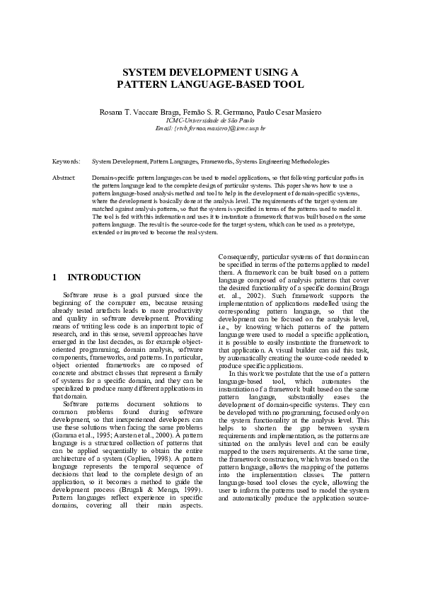 (PDF) System development using a pattern language-based tool