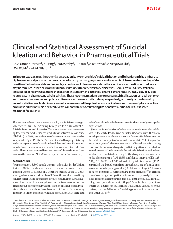 (PDF) Clinical and Statistical Assessment of Suicidal Ideation and ...