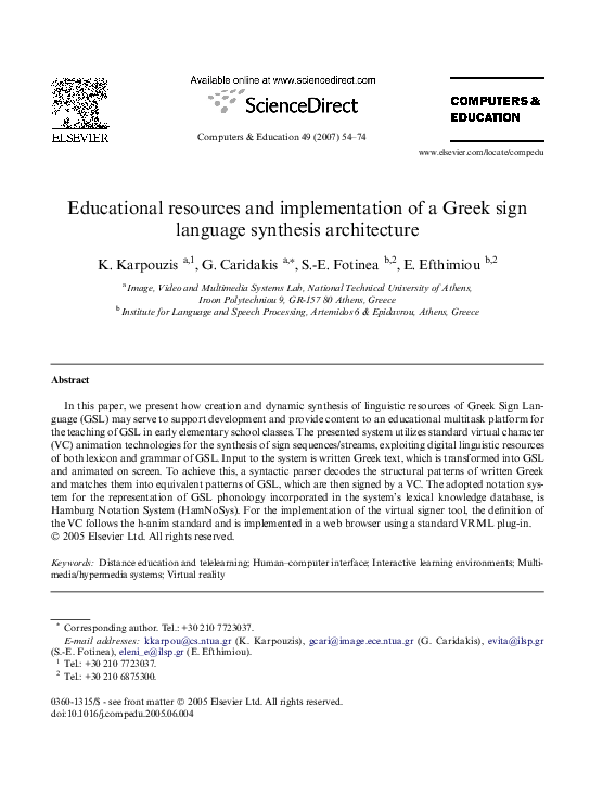(PDF) Educational resources and implementation of a Greek sign language ...