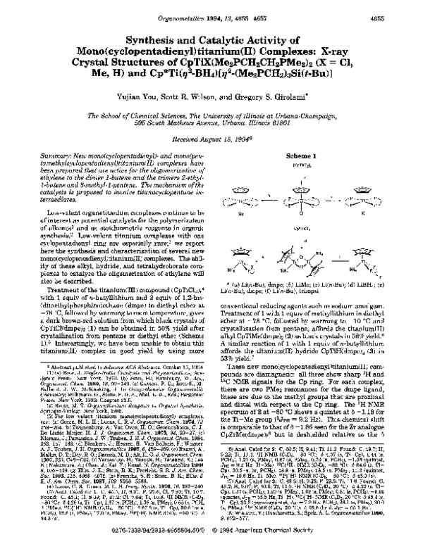 (PDF) Synthesis and Catalytic Activity of Mono(cyclopentadienyl ...
