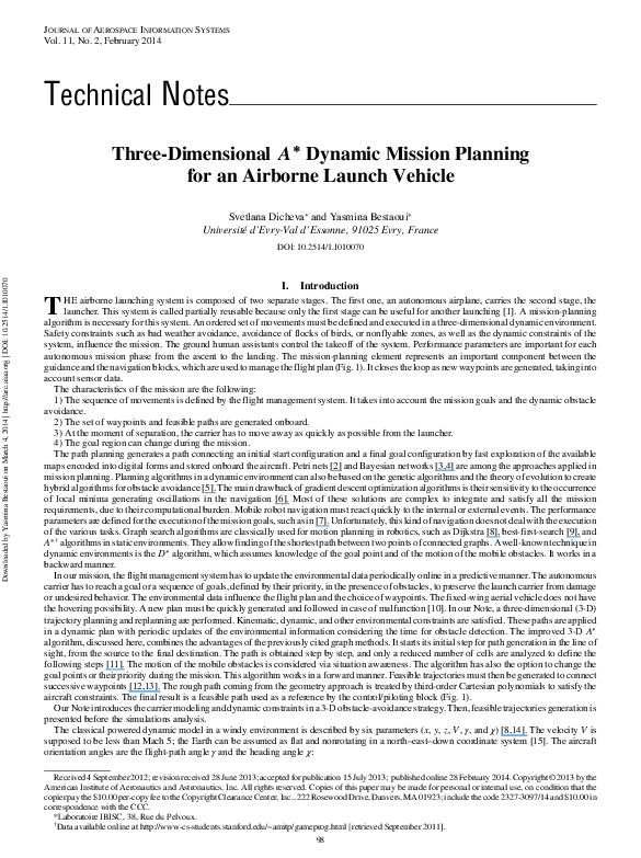 (PDF) Three-Dimensional A* Dynamic Mission Planning for an Airborne ...