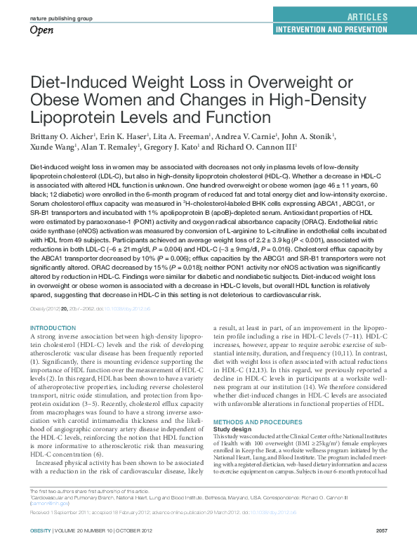 (PDF) Diet-Induced Weight Loss in Overweight or Obese Women and Changes ...