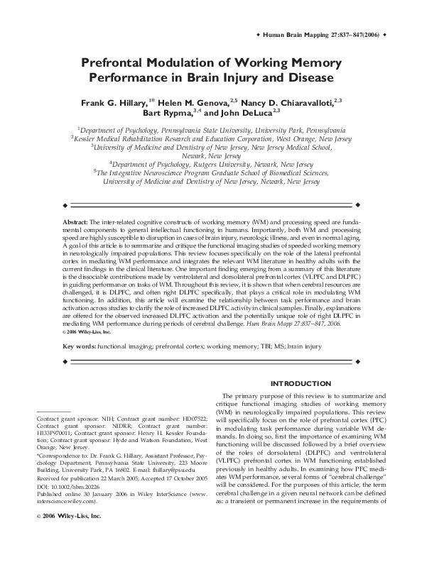 (PDF) Prefrontal modulation of working memory performance in brain ...