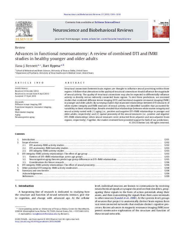 (PDF) Advances in functional neuroanatomy: A review of combined DTI and ...
